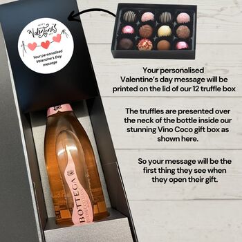 Vino Coco Personalised Valentine's Day Pink Bottega Prosecco And Truffles Gift Set, 2 of 9