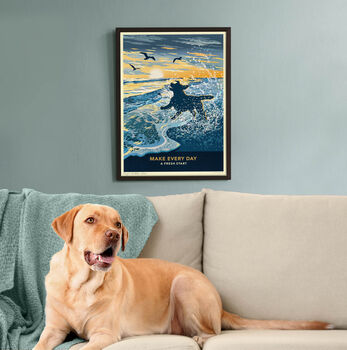 Labrador On A Seaside Shoreline Sunrise. A Limited Edition Dog Gift Print, 2 of 12