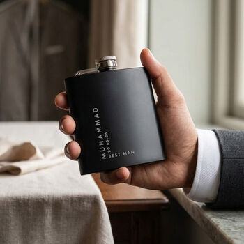 Personalised Matte Black 6oz Hip Flask Wedding, Groomsmen And Milestone Birthday Gift, 2 of 12