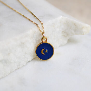 Small Moon And Star Enamel Necklace Gold Vermeil, 2 of 8