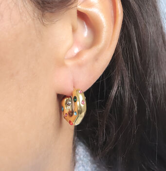 Non Tarnish Chunky Hoop Earrings With Colourful Gems, 2 of 8