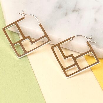 Gold Plated Sterling Silver Square Geometric Earrings, 6 of 8