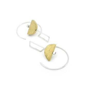Handmade Silver + Brass Earrings | Mini Labyrinth Moon, 2 of 4