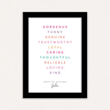 Personalised 60th Birthday Print For Her Meaningful Word Art Gift For Mum Friend Sister Keepsake Wall Art, 3 of 6