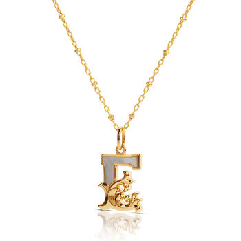 Gold Plated E Initial Necklace With Mother Of Pearl, 2 of 6
