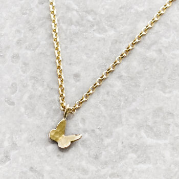 Tiny Solid Gold Butterfly Necklace On Gold Chain, 3 of 4