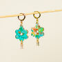 18 K Gold Plated Huggie Earrings With Iridescent Summer Flowers And A Hanging Gemstone, thumbnail 1 of 9