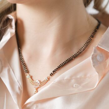 Zircon Mangalsutra Black Beads Pendant Necklace, 2 of 4