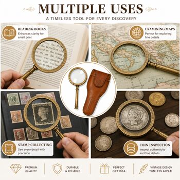 25cm Bronze Magnifying Glass With Leather Case, 11 of 12