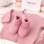 Luxury Cotton Dawn Pink Baby Cardigan And Booties Set, thumbnail 1 of 12