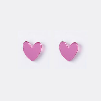 Pink Mirror Heart Stud Earrings, 2 of 4