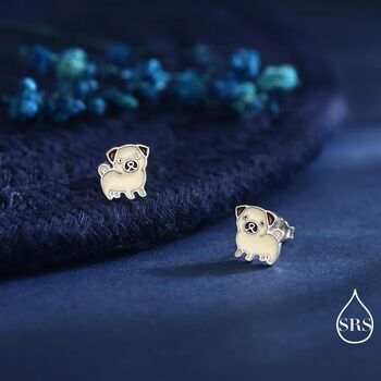 Sterling Silver Pug Stud Earrings, 5 of 12