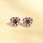 Red Heart Rhodolite Garnet Stud Earrings In Silver And Gold, thumbnail 8 of 10