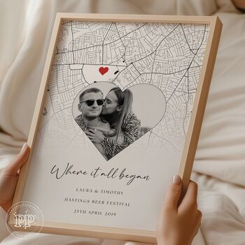 Personalised Engagent Map And Photo Print, Engagement Gift, 3 of 5