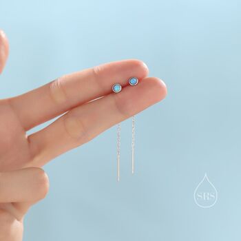 4mm Blue Opal Dot Threader Earrings In Sterling Silver, 5 of 9