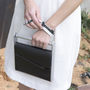Black Contemporary Leather Clutch With Handle, thumbnail 5 of 9