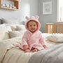 Personalised Pink Baby Dressing Gown With Ears On Hood, thumbnail 3 of 7