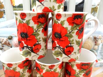 Set Of Six Straight Mugs In Red Poppy Design, 4 of 11