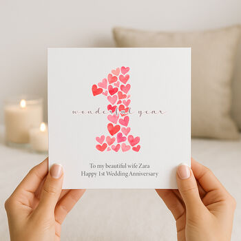 Personalised Watercolour Heart Anniversary Card, 5 of 9