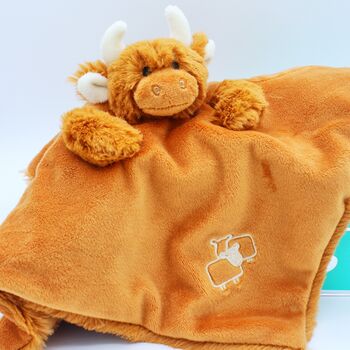 Brown Highland Cow Finger Puppet Soother, Personalised, 3 of 10