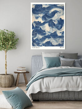 Japanese Yasuragi Inner Peace Blue Wave Art Print, 3 of 3