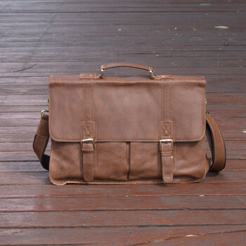 Vegetable Tanned Genuine Leather Laptop Bag, 7 of 12