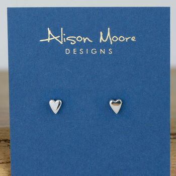 Tiny Sterling Silver Heart Studs, 4 of 5