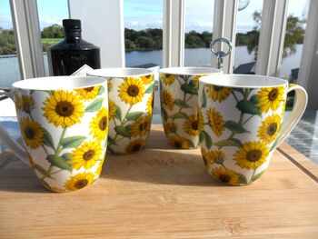 Set Of Four China Aspen Mugs In Sunflower Design, 4 of 12