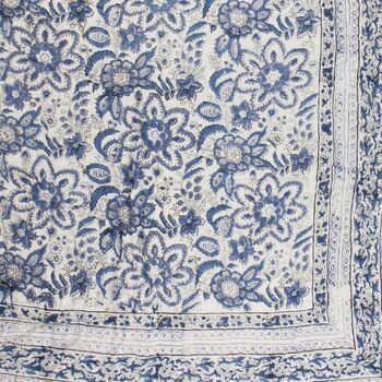 Indigo Blue And White Floral Indian Block Printed Cotton Bed Quilt, 6 of 9