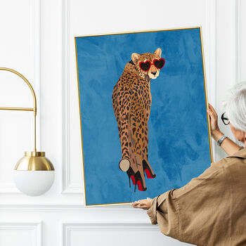 Custom Personalised Cheetah Wearing Heels Art Print, 2 of 8