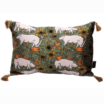 The Country Pig Green Rectangle Cushion, 2 of 4
