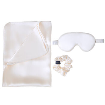 Silk Sleep Giftset Ivory Luxury Pillowcase Eye Mask And Scrunchie, 12 of 12