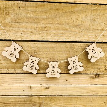 Personalised Wooden Bunting Teddy And Name, 5 of 8