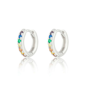 Huggie Hoop Earrings With Rainbow Stones, 7 of 8