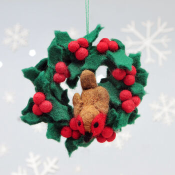 Personalised Felt Robin In Wreath Christmas Decoration, 5 of 5