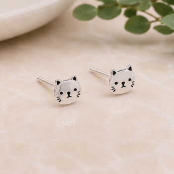 Sterling Silver Cat Face Stud Earrings, 9 of 9