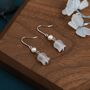 Sterling Silver Carved Jade Lily Of The Valley Earrings With Natural Freshwater Pearls, thumbnail 4 of 12