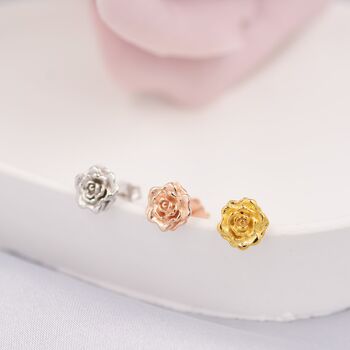 Petite Sterling Silver Rose Stud Earrings, 4 of 12