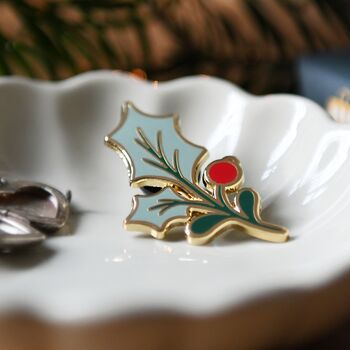 Holly Leaf Enamel Pin Badge For Christmas, 2 of 8