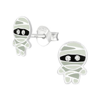 Silver Halloween Earrings, Mummy Studs In A Gift Tin, 3 of 8