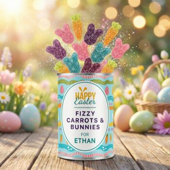 Personalised Fizzy Carrots And Bunnies Easter Sweet Tin, 2 of 5