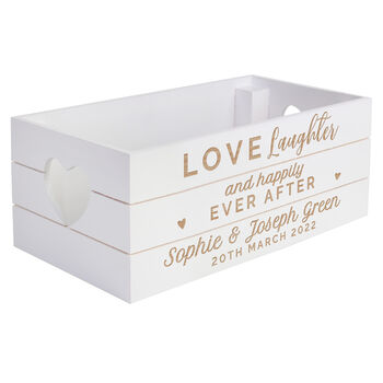 Personalised Love Laughter White Wooden Crate Organiser, 5 of 5