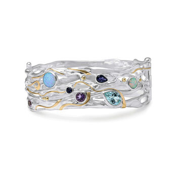 Hinged Sterling Silver Purple And Blue Gemstone Bangle, 6 of 6
