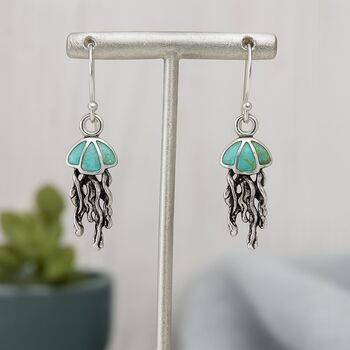 Turquoise Resin Sterling Silver Jellyfish Hook Earrings, 2 of 7