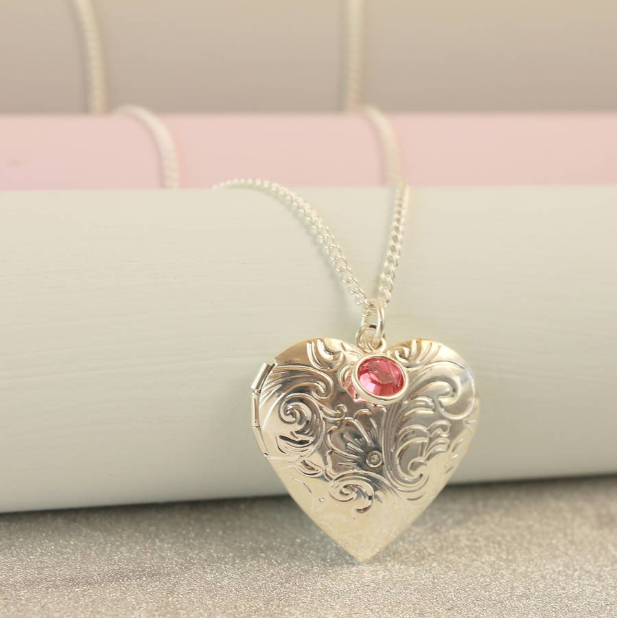 Oversized Heart Birthstone Locket Necklace By Joy by Corrine Smith