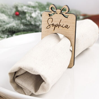Personalised Wooden Napkin Rings Christmas Napkin, 4 of 9