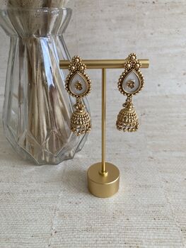 Antique Gold Jhumki Indian Earrings, 5 of 7