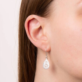 Floral Lace Dangle Earrings In Sterling Silver, 2 of 11