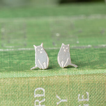 Sitting Cat Stud Earrings In Solid 925 Sterling Silver, 6 of 9