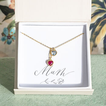 Mother And Child Birthstone Hearts Necklace, 3 of 9